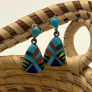 Sterling Silver & Turquoise Inlay Dangle Earrings
